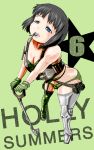  bikini black_hair blue_eyes cleavage female gloves holly_summers marimo_(pixiv140263) no_more_heroes short_hair shovel solo swimsuit thigh-highs 