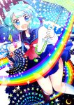  hair_ornament hanada_hyou highres kochiya_sanae rainbow school_uniform touhou umbrella 