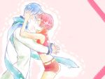  1girl blue couple happy hug kaito matsuda_hiro meiko red scarf short_hair skirt vocaloid 