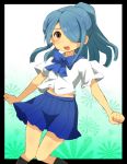  blue_hair crossdressinging hair_over_one_eye inazuma_eleven kazemaru_ichirouta red_eyes school_uniform serafuku solo trap 