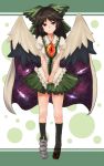  bow brown_hair cape daimosu eyes hair_bow long_hair mismatched_footwear red_eyes reiuji_utsuho solo touhou wings 