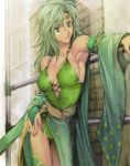  1girl adult armpits breasts bridal_gauntlets cape circlet cleavage detached_sleeves female final_fantasy final_fantasy_iv green_hair green_panties grey_eyes hand_on_hip homare_(fool&#039;s_art) large_breasts lips long_hair nail_polish panties pantyshot pantyshot_(standing) rydia scan sideboob smile solo thighs tiara underwear 