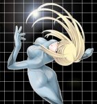  ass blonde_hair blue_eyes bodysuit breasts highres long_hair looking_back metroid nintendo samus_aran solo tamamon zero_suit 