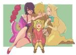 adiane animal_ears blonde_hair breasts corset dress eyepatch japanese_clothes kimono kiritachi_noboru long_hair memusu multiple_girls oversized_limbs purple_hair scorpion_tail short_hair sweat tail tattoo tengen_toppa_gurren_lagann tsuuma viral