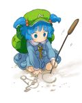  blue_hair drawing hat iwamoto_james kawashiro_nitori kneeling lowres short_hair touhou twintails young 