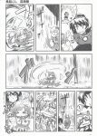  &gt;_&lt; :&lt; :3 child comic highres japanese_clothes kochiya_sanae miko monochrome moriya_suwako rain takana_shinno tears touhou translation_request wet yasaka_kanako young 