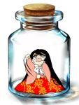 bottle chibi houraisan_kaguya in_bottle in_container jar long_hair long_skirt pixiv sitting skirt solo tasukete_eirin tasukete_erin tears touhou