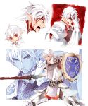  blood blood_on_face buront child elf elvaan final_fantasy final_fantasy_xi gauntlets hand_over_face pointy_ears red_eyes shield silver_hair sumi_keiichi sword weapon young 