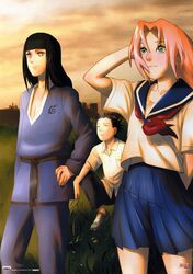  absurdres green_eyes haruno_sakura hyuuga_neji nara_shikamaru naruto pink_hair school_uniform serafuku 