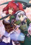  armored_dress bad_id blue_eyes breasts cleavage final_fantasy final_fantasy_xi ghost hair_bobbles hair_ornament hairband highres katana kawahagi konpaku_youmu konpaku_youmu_(ghost) myon onozuka_komachi red_eyes red_hair redhead scythe short_hair silver_hair sword the_iron_of_yin_and_yang touhou twintails weapon 