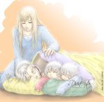 blonde_hair dante devil_may_cry eva_(devil_may_cry) family pillow saliva silver_hair sleeping sparda vergil young 