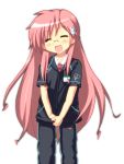  highres long_hair lucky_star mai_(t-5) mai_t-5 miyakawa_hinata open_mouth pink_hair smile transparent_background uniform 