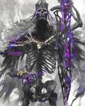  cape dark_souls_(series) dark_souls_iii gold_bracelet gold_necklace hand_up high_lord_wolnir highres holding holding_sword holding_weapon jewelry monster necklace no_humans shimhaq skeleton solo sword weapon 