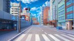  billboard blue_sky building chinese_commentary chinese_text city cityscape clouds commentary_request convenience_store crosswalk day escalator fence highres lamppost no_humans original road road_sign scenery shop sign sky subway_station traffic_light xingzhi_lv 