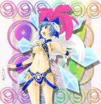  adult bad_id blue_eyes blue_hair bow bracelet breasts cirno hair_bow highres jewelry libus looking_up midriff samba short_hair touhou under_boob underboob wings ⑨ 