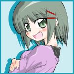  blush fang green_eyes grey_hair hair_ornament hairclip hayate_no_gotoku! ikebata_homura looking_back short_hair smile 