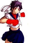  gloves headband kasugano_sakura school_uniform short_hair street_fighter yocchan_rengou 