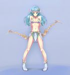  blue_eyes blue_hair bow_(weapon) elf legs long_hair o-ring_top original pointy_ears solo standing weapon 