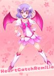  1girl boots cosplay cure_blossom cure_blossom_(cosplay) fang floral_background greave_(artist) heart heartcatch_precure! knee_boots magical_girl pink pink_background precure remilia_scarlet solo touhou wings 