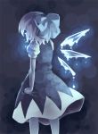  alternate_wings bad_id blue_dress blue_hair bow cirno clenched_hand crying dress from_behind glowing hair_bow large_bow orita_enpitsu short_hair standing tears touhou wings 