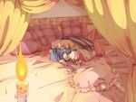  bat_wings bed blue_hair candle curtains hair_over_one_eye hat pillow red_eyes remilia_scarlet ribbon short_hair touhou tuhut wings 