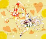  cure_blossom cure_marine hair_ornament hanasaki_tsubomi heart heart_background heartcatch_precure! heartcatch_pretty_cure! hosoime kurumi_erika long_hair magical_girl multiple_girls pink_eyes pink_hair ponytail precure pretty_cure thigh-highs thighhighs title_drop very_long_hair yellow_background 