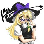  adjusting_glasses bad_id bespectacled blonde_hair braid copycat_(dryfood) copycat_(homura) glasses hat kirisame_marisa long_hair smile sunglasses touhou witch_hat yellow_eyes 