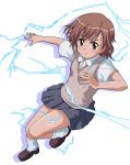  brown_eyes brown_hair electricity ki_(adotadot) misaka_mikoto school_uniform short_hair shorts to_aru_kagaku_no_railgun to_aru_majutsu_no_index 