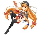  alternate_costume bad_id blonde_hair cupping_glass decantering hair_tubes haru-yua hat highres horns ibuki_suika long_hair orange_hair pouring solo thigh-highs thighhighs touhou transparent_background yellow_eyes 