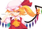  bust flandre_scarlet hat jpeg_artifacts mzh ponytail red_eyes short_hair side_ponytail simple_background tears touhou wings wiping_tears 