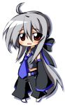  chibi d: detached_sleeves flat_chest headphones midriff necktie ponytail red_eyes ribbon shun shun_ss silver_hair vocaloid voyakiloid young yowane_haku 