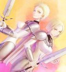  armor blonde_hair calanthe_(artist) claymore claymore_(sword) multiple_girls noel_(claymore) short_hair sophia_(claymore) sword weapon 