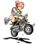  grin jacket metal_slug midriff motorcycle murakoshi_uki nadia_cassel redhead shorts twintails 