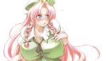  blue_eyes blush braid breasts hand_on_chest hat himazin hong_meiling huge_breasts long_hair redhead ribbon solo sweat touhou twin_braids twintails very_long_hair 