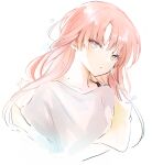  1girl bra_strap closed_mouth earrings jewelry long_hair looking_at_viewer lpip original pink_eyes pink_hair shirt simple_background solo star_(symbol) symbol-only_commentary upper_body white_background white_shirt 
