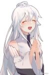  1girl blush closed_eyes douluo_dalu gu_yuena long_hair own_hands_clasped own_hands_together silver_hair smile weibo_id weibo_logo white_background 