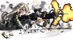  1girl closed_mouth colorized commentary_request firing girls_frontline gun h&amp;k_mg4 hair_between_eyes hair_ornament hairclip holding holding_gun holding_weapon jacket jamie_leano long_hair looking_ahead machine_gun mg4_(girls&#039;_frontline) serious solo weapon 