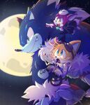  3boys :d animal_nose blue_eyes chip_(sonic) fang fox_boy full_moon furry furry_male green_eyes halloween halloween_bucket male_focus misuta710 moon multiple_boys pointing smile snout sonic_(series) sonic_the_hedgehog sonic_the_werehog sonic_world_adventure tails_(sonic) vampire_costume 