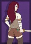  back bareback pertenecientes_al_fuego_(book) redhead selena_mulciber sword thigh-highs weapon 