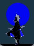  1boy belt black_hair blue_theme covered_face facing_viewer fox_mask from_side full_moon hand_on_hilt haori highres japanese_clothes kimetsu_no_yaiba long_hair long_sleeves male_focus mask monochrome moon pants rutu simple_background solo standing sword tabi tomioka_giyuu uniform weapon zouri 