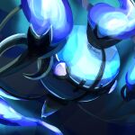  artist_name blue_fire blue_theme blurry blurry_background chandelure commentary_request fire highres no_humans partial_commentary pokemon pokemon_(creature) signature simple_background sketch solo tsukkon twitter_username violet_eyes 