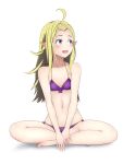  1girl ahoge bikini commentary_request fire_emblem fire_emblem_awakening fire_emblem_heroes full_body green_hair long_hair looking_to_the_side manakete navel nowi_(fire_emblem) open_mouth pointy_ears ponytail purple_bikini revision simple_background smile solo sutee_(ripobita) swimsuit violet_eyes white_background 