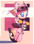  1girl 1other 5health absurdres blue_eyes disembodied_limb exhaust_pipe goggles headlight highres kirby:_planet_robobot kirby_(series) long_hair looking_to_the_side pink_hair riding susie_(kirby) wheelie_(kirby) 