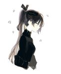  1girl black_hair black_sweater closed_mouth falling_petals from_side long_hair lpip original petals ponytail profile simple_background solo sweater symbol-only_commentary turtleneck turtleneck_sweater upper_body white_background 