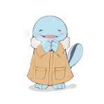  :d blush brown_coat closed_eyes clothed_pokemon coat commentary full_body long_sleeves milka_(milk4ppl) no_humans open_mouth pokemon pokemon_(creature) quagsire signature smile solo standing toes tongue white_background 