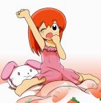   bed blanket rabbit carrot gotcha_force kurimaru nightgown orange_hair pillow usagi_(gotcha_force)  