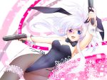  bunny_ears bunnysuit dual_wielding fang garters gun handgun heterochromia highleg lavolpe_(yagisaka_seto) long_hair original pantyhose payot ponytail rabbit_ears seto solo weapon white_hair wrist_cuffs yagisaka_seto 