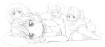  :&lt; =_= animal_ears bad_id bunny_ears chibi child inaba_tewi looking_at_viewer lying monochrome multiple_persona nagian on_side rabbit_ears short_hair sketch tail touhou triplets 