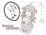  ^_^ ahoge bat_wings blush chibi closed_eyes cocoa cup from_above happy head_wings headwings koa_(phrase) koakuma long_hair monochrome mug musical_note necktie open_mouth pun rondo_umigame sketch smile solo steam touhou translated vest wings young 