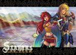  armor blonde_hair gourry_gabriev lina_inverse long_hair mountain red_eyes redhead slayers sword weapon 